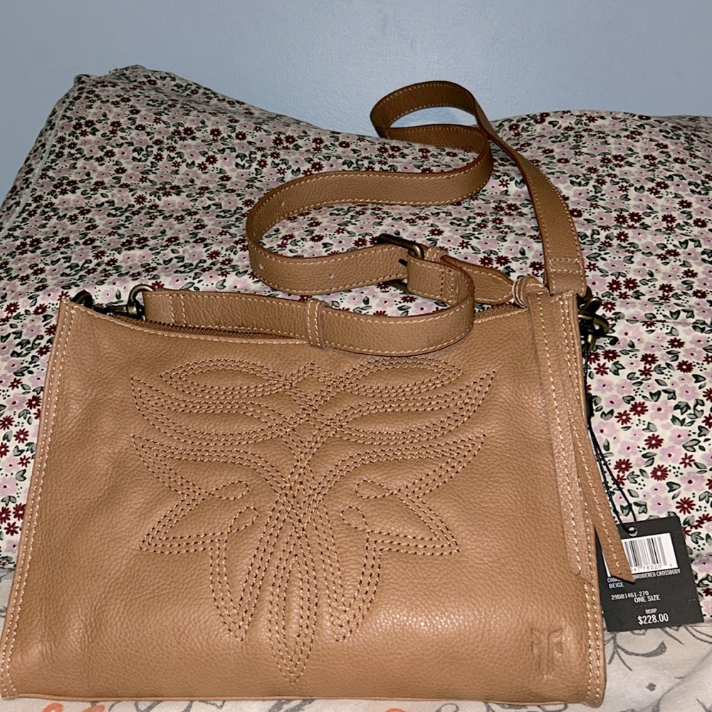 Embroidered leather small crossbody